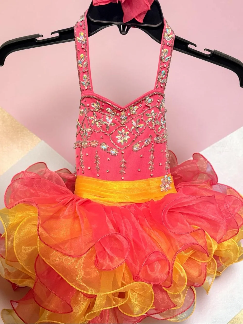 Girls hot pink and light orange Cupcake Pageant Dress. 3t-4t